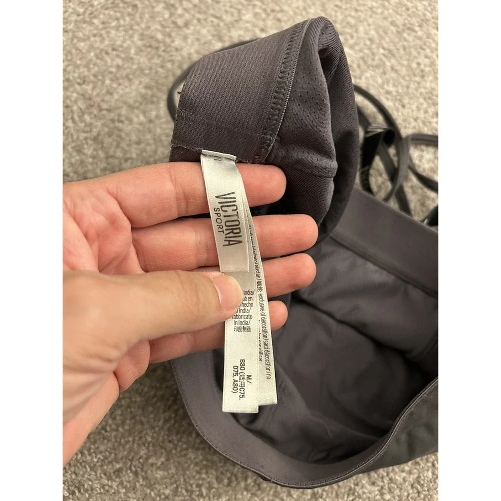 Victoria Sport Sports Bra Womens Medium Gray Excellent Multi-Strap‎ Logo Back